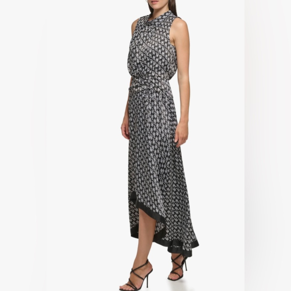 KARL LAGERFELD Paris Women's Black White Sleeveless High-Low Maxi Dress Size 4 - Picture 3 of 15